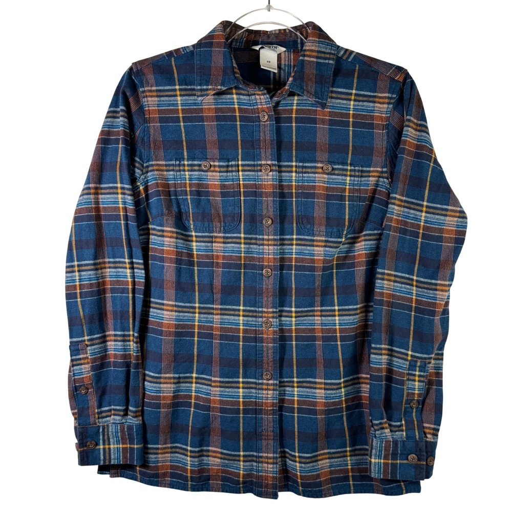 Duluth Trading Co Flannel Shirt XS Blue Plaid Cotton Free Swingin Button Down
